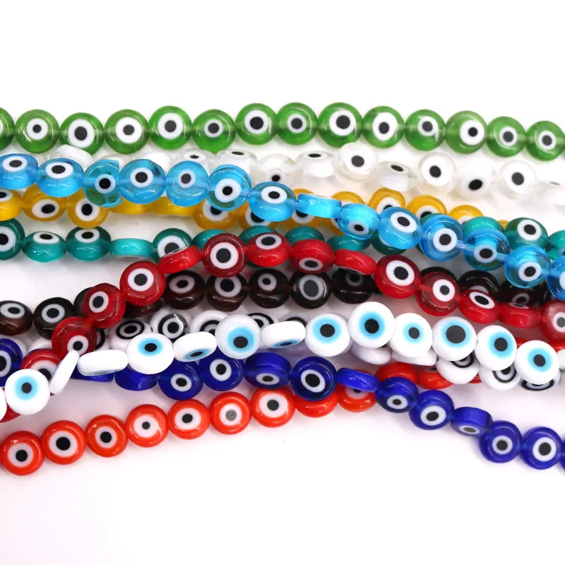8 мм Разноцветные круглые плоские бусины от сглаза Стеклянные бусины для браслетов и ожерелий DIY Изготовление ювелирных изделий оптом