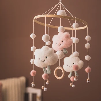 

baby Rattle Bed Bell Mobile Wooden Beads Wind Chimes Room Bed Hanging Decor Tent Decor Photography Props Wool Balls Decorations