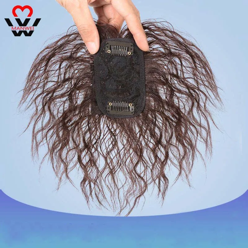 

MANWEI Synthetic Hair Clip In Toupee Hairpieces Curled Hair Top Closures Hairpins for Women Brown Black