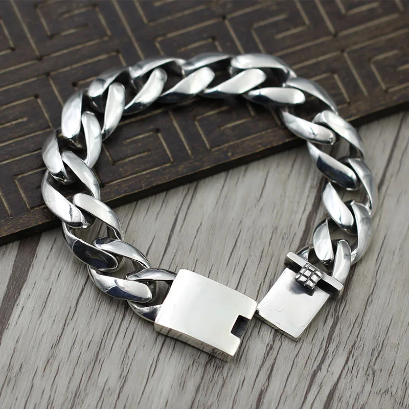 

Thai Silver Cool Simple Shiny Side Men Cool Chunky Bracelets S925 Fine Silver Accessories Retro zuo jiu kuan Bracelet