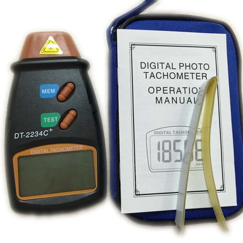 Digital Laser Tachometer 2.5-100000 RPM Electronic Photo Tachometer Precise Non Contact RPM Tach DT-2234C+With Reflecting Tape