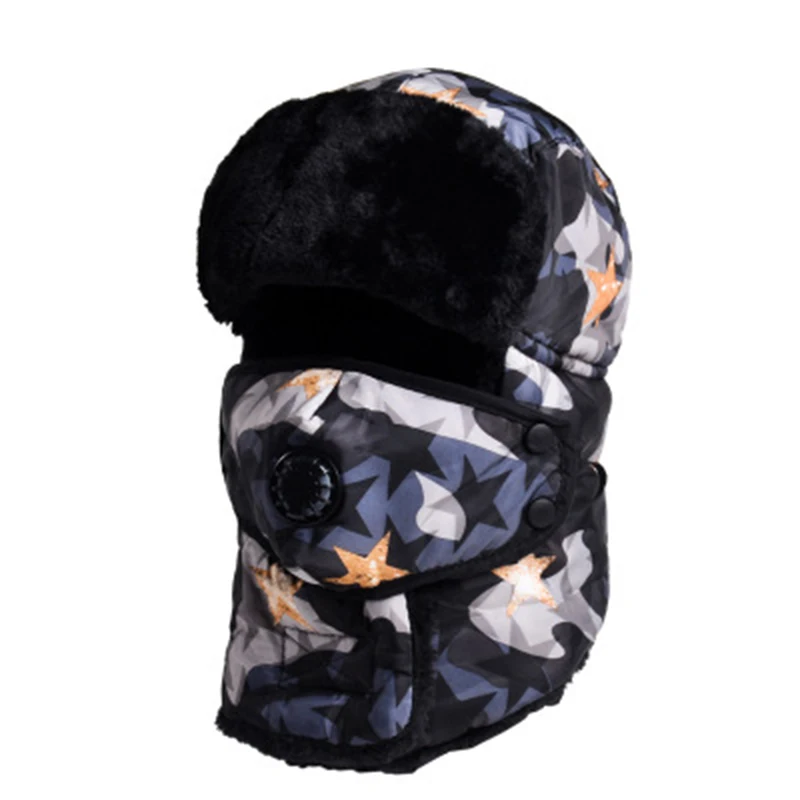 Высокое Качество Зимние теплые шапки-бомберы для женщин и мужчин русский Охотник шапка утолщенная теплая Балаклава маска для лица лыжный шарф шапка - Цвет: pentagram black