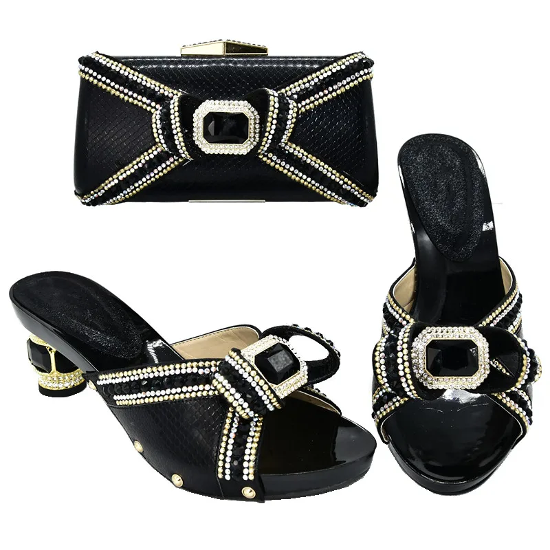 2020 African Wedding Shoes and Bag Set Decorated with Rhinestone Luxury Shoes Women Designers Italian Shoe and Bag Set for Party  