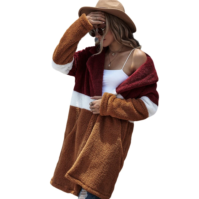 

2020 New Fashion Winter Jacket Women Long Coat Patchwork Tops Womens Ladies Coats Turn-down Collar Jacket Long Sleeve Outerwear