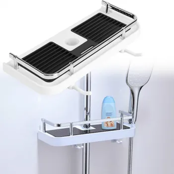 

Practical Bathroom Pole Shower Storage Rack Holder Organizer Bathroom Shelves Shower Shampoo Tray Single Tier Shower Head MJ919