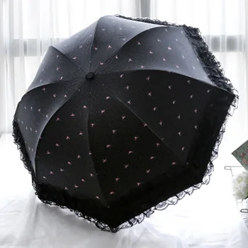 

Lace Black Ladies Parasol Women Outdoor UV Protection Sun Umbrella Cartoon Clear Female Men 3 Folding Girl Windproof Umbrellas