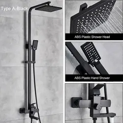 Chrome Polished Shower Set ABS Shower Head and Hand Shower Black Faucet Type Shape Shower System Hot Cold Mixer Bath Faucet