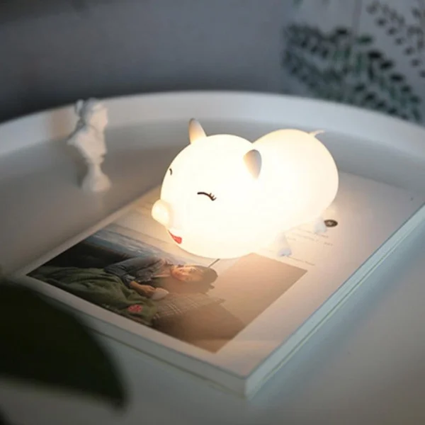 Cute Piggy Shaped Colorful Silicone Bedroom Sleeping Getting Up Moving Night Light