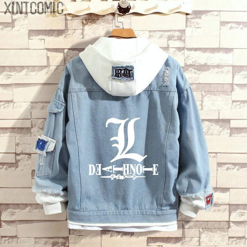 Gumstyle Death Note Anime Denim Hoodie Jacket Adult Cosplay Button Down Jeans Coat 2 L 