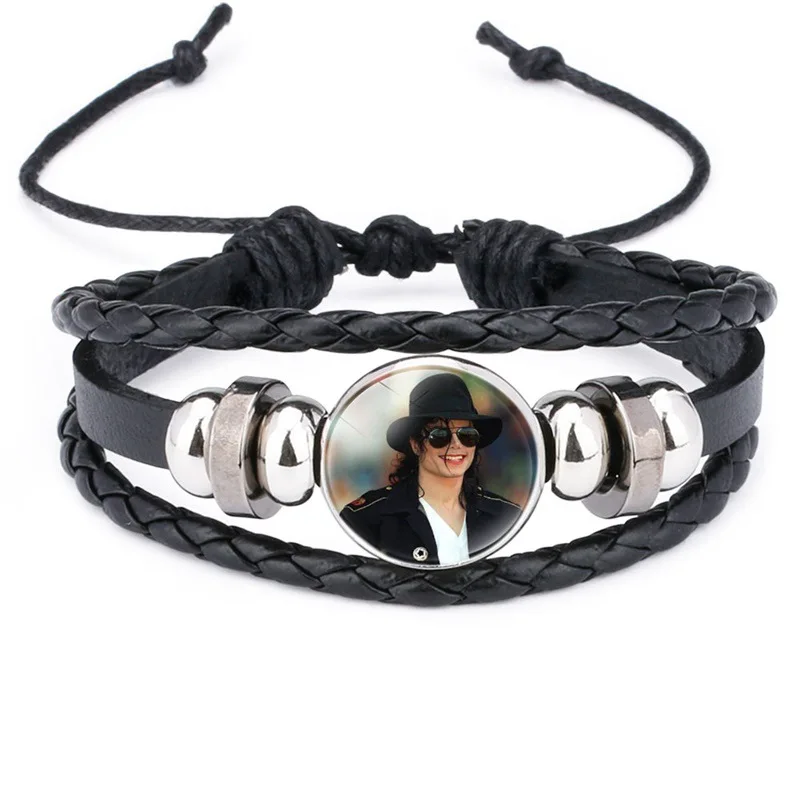 Punk Style Multi-layer Handmade Leather Bracelet Pop Dancing King Charms Glassball Pendant Leather Bracelets