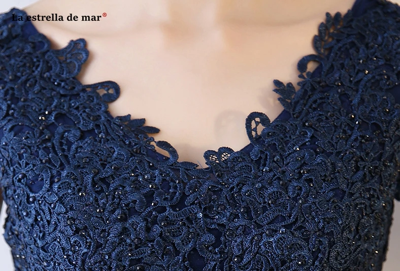 Vestido de festa para casamento Новое Кружевное атласное сексуальное платье трапециевидной формы с v-образным вырезом темно-синего цвета для подружки невесты длинное платье demoiseur d'honneur