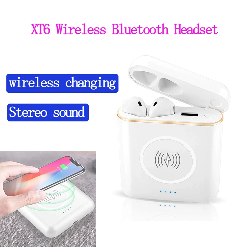 

XT6 TWS Wireless Bluetooth Earphone with Changing Bin Large Power Bank Wireless Changing Stereo Earphone for IOS Smartphone