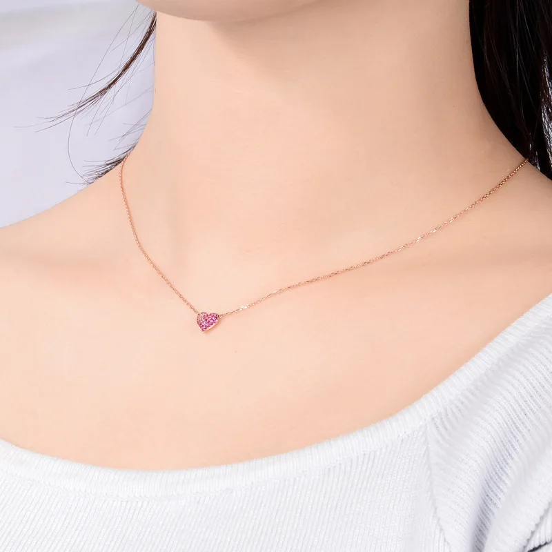 Блестящее сердце 18 к Настоящее желтое розовое золото 0.22ct Sappire кулон ожерелье для женщин Девушка необычный розовый настоящий очаровательный драгоценный камень ювелирные изделия