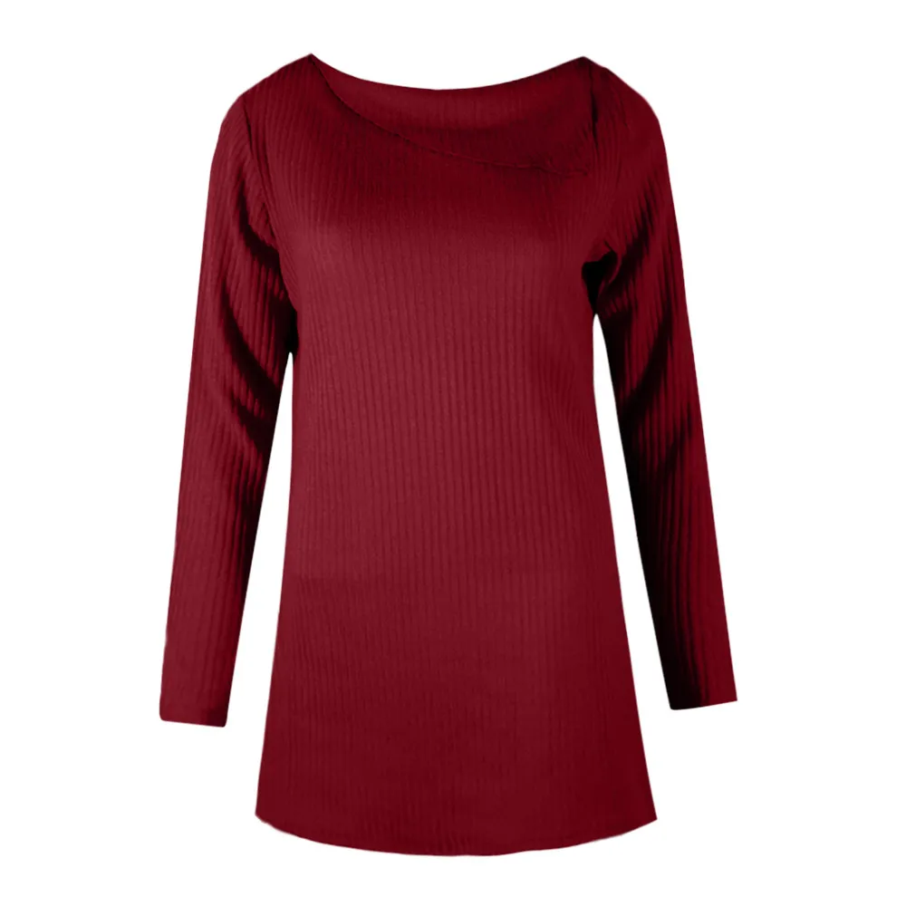 Womail свитер женский осенний зимний длинный рукав сплошной полоски отложной воротник индивидуальный свитер трикотаж сексуальная одежда - Цвет: RD