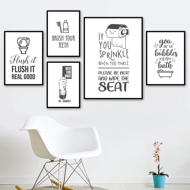 แปรงฟันอาบน้ําห้องน้ําคําคม Wall Art ภาพวาดผ้าใบ Nordic โปสเตอร์และพิมพ์ภาพผนังสําหรับตกแต่งห้องนั่งเล่น 1