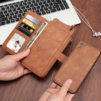 

wlzcyhbd Genuine Leather Flip Wallet Phone Case For iPhone 11 Pro Max X Xr Xs 7 8 Plus Multifunction Card Slot Wrist Strap Cover