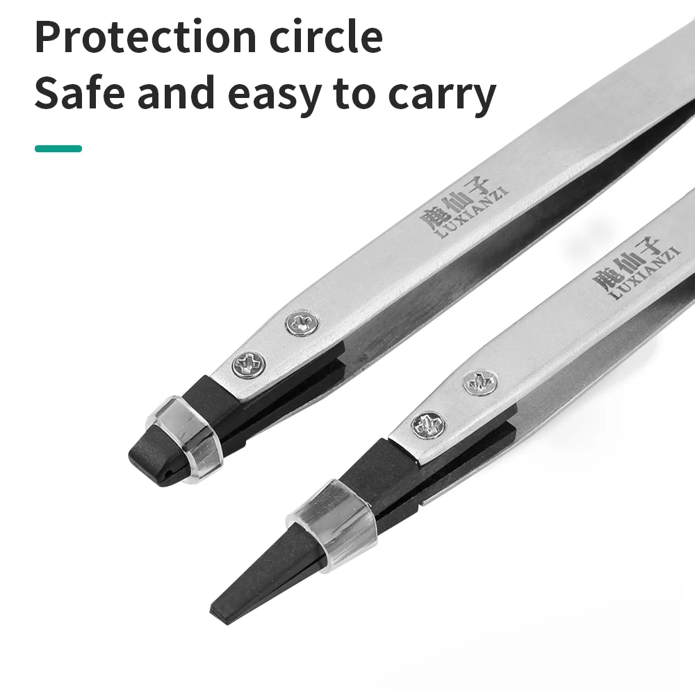 LUXIANZI ESD Anti-Static Tweezers With Replaceable Plastic Tips For Soldering Repair Hand Tool Stainless Steel Tweezers precision tweezers tweezer tool esd anti static tweezers soldering tweezers phone repair tweezers