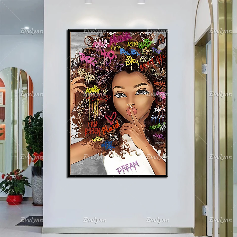 Afro Girl Canvas Art, Black Woman Poster, Youth Black Girl Wall Decor, African American Prints
