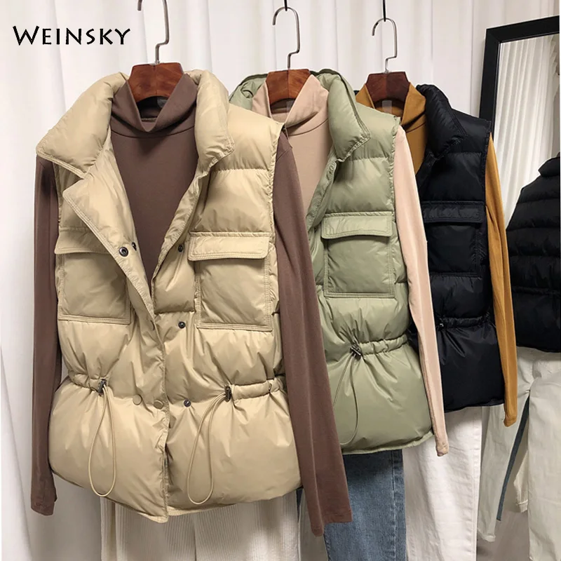 Chaleco grueso elegante de plumón de pato para mujer, prendas de vestir de moda cálidas de invierno, novedad