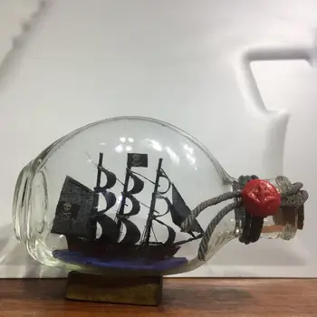 

Handmade Home Decor Floating Bottle with Sailing Boat inside, Mediterranean Caribbean Pirates, Desk Window Cupboard Decoration