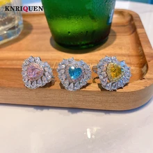 

Romantic Heart-Shaped 8*8mm Pink Quartz Sapphire Topaz High Carbon Diamond Rings for Women 925 Sterling Silver Party Ring Gift