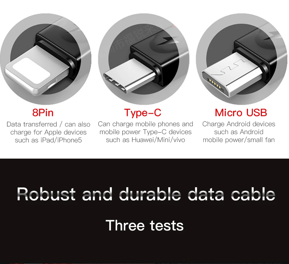 3 in 1 USB Cable for iPhone Xs max Xr X 8 7 6 plus 6s 3A Fast Charging Cable Cord (4)