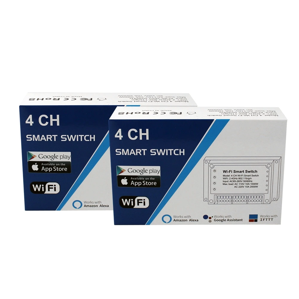 2PCS ACCKIP 4 канала Wifi светильник смарт-переключатель 4 канала автоматический выключатель IOS Android Tuya приложение управление прерыватель wifi 4 канала ios - Цвет: 2PCS