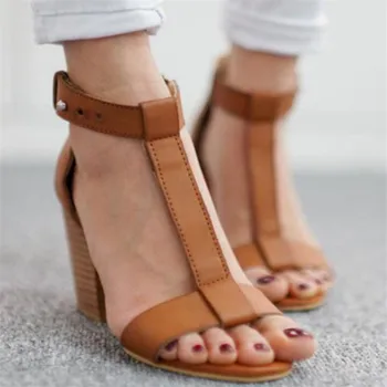 

Women's Sandals Summer 2020 European T-Strap high heels Sandals Shoes for Women Ladies-Shoes Plus Size 40 Black Brown