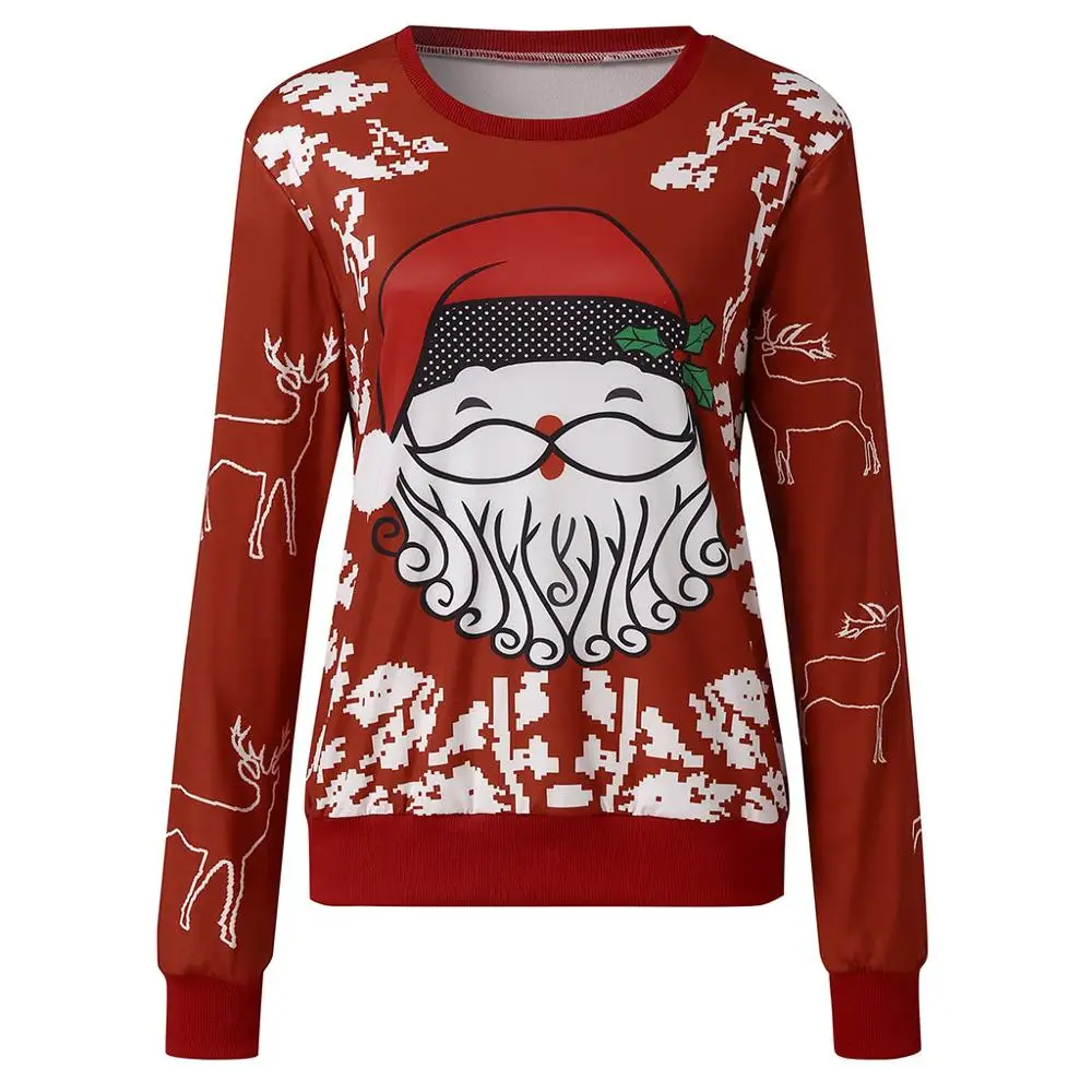 Рождественский свитер с принтом оленя, популярные женские топы с круглым вырезом и длинным рукавом, горячая распродажа, Женская Осенняя зимняя повседневная одежда#112 - Цвет: B