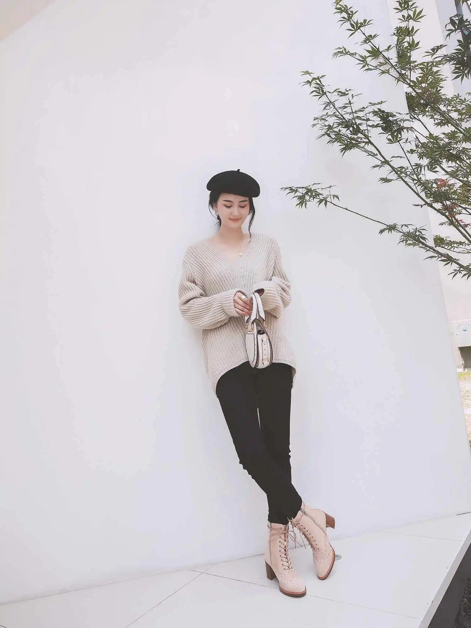 krazing pot flock material lace up thick high heels wedding breathable prepp style European career design ankle boots l18