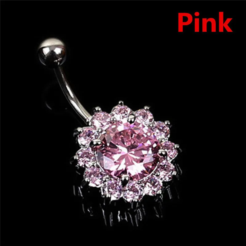 Pink 1 шт., Кристальные кольца для пирсинга пупка, пирсинг для пирсинга, Пирсинг из нержавеющей стали в форме цветка, пирсинг в пупок - Окраска металла: Pink