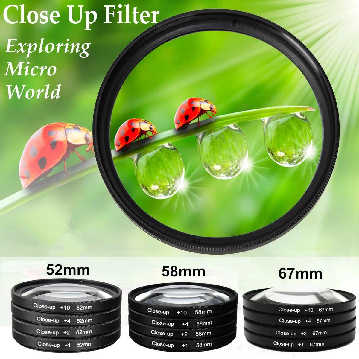 NEW 52/58/67mm Macro Close Up Lens filter +1+2+4+10 Filter Kit for