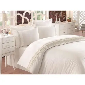 

Cotton Box Embroideries Satin Duvet cover set Linetta Ecru