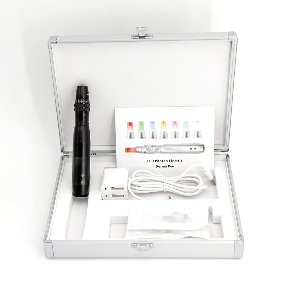 Newest 7 Colors LED Photon electric rechargeable photon LED dermapen Electric digital Derma Micro needling collagen pen - Цвет: Black New Box