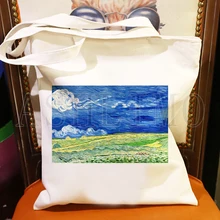 Van Gogh Art Foldable Shopping Bag Casual Handbag Tote Bag Aesthetic For Women Canvas Shopper Bag High Capacity Hand Cloth Bag