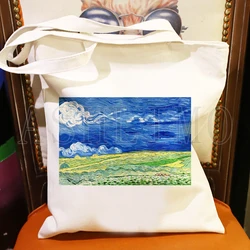 Van Gogh Art Foldable Shopping Bag Casual Handbag Tote Bag Aesthetic For Women Canvas Shopper Bag High Capacity Hand Cloth Bag