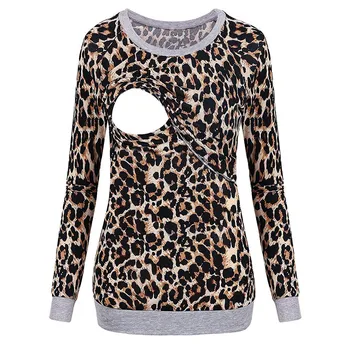 

Leopard Women Pregnant Nursing T-shirt Spring Maternity Long Sleeve Tops Tee For Breastfeeding Patchwork T-shirt Embarazada #BL5