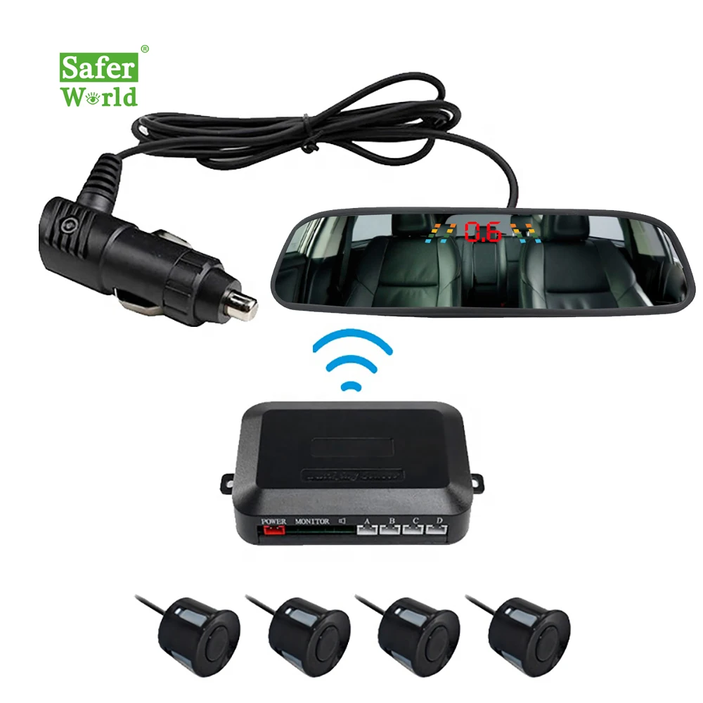 

LCD Rear View Mirror Display Buzzer Alarm Front Side Wireless Connection Parking Sensor Radar Kit For 12V Cars
