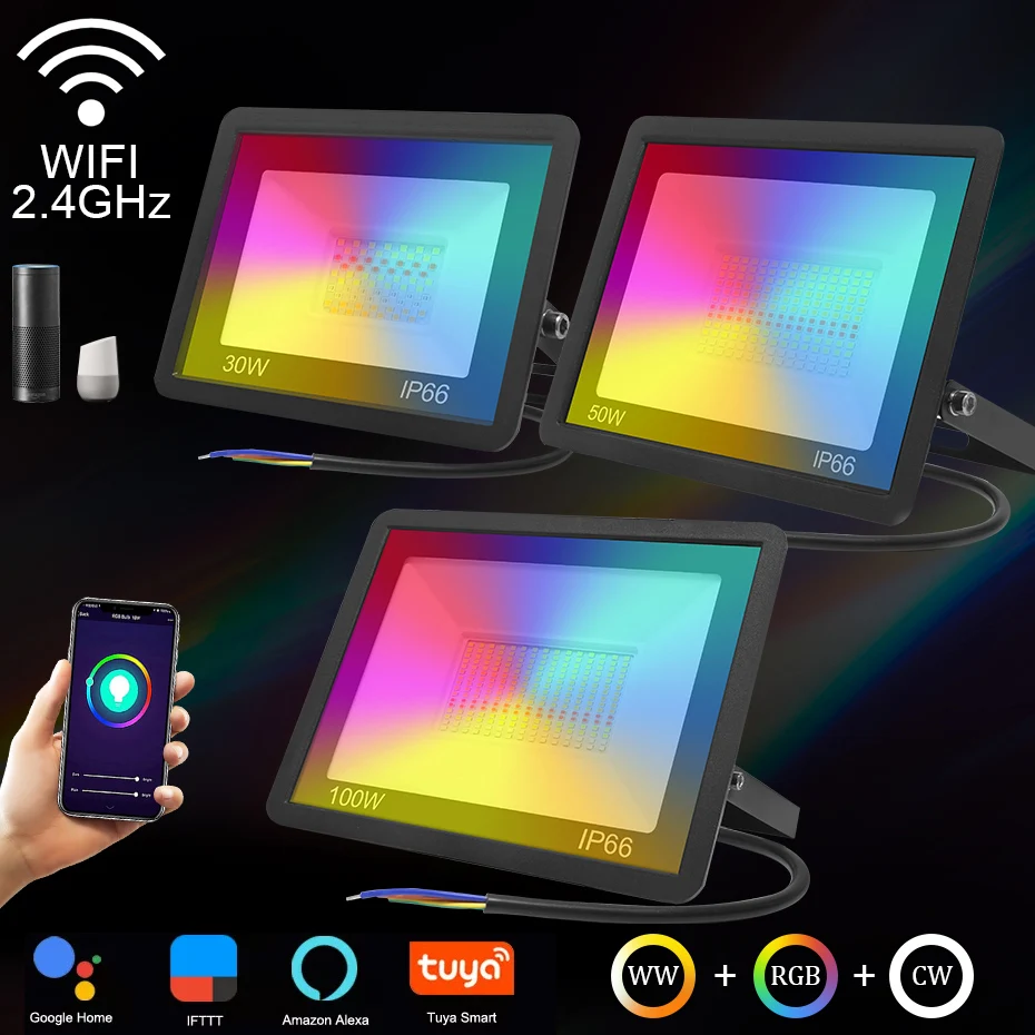 LED Floodlight Tuya Wifi Smart Spotlight Outdoor 30W 50W 100W 220V RGB Color Changable Warm Cold Light For Alexa Google Home | Освещение