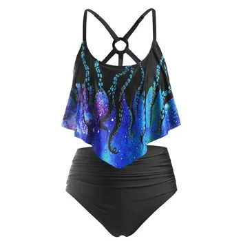 

Print Women Bikini Set Push-up Padded Overlay Octopus Flounce Tankini Swimwear 2pcs Bathing Suit Swimsuit Biquini Beachwear