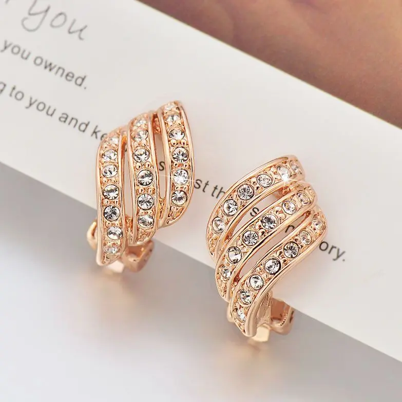 Korea Design Rhinestone Clip On Earrings No Hole Women's Simple Elegant Style Ear cuff Bridal Wedding Party Jewelry