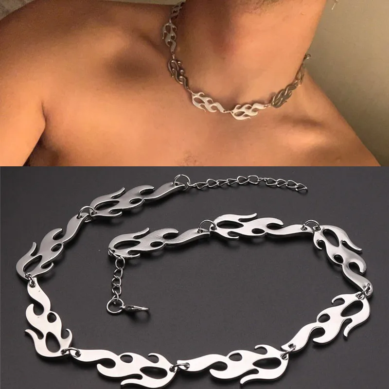 

Hip Hop flame Choker Necklaces men Harajuku streetwear Flame Necklace women Punk Accessory Rock Chain collares kolye