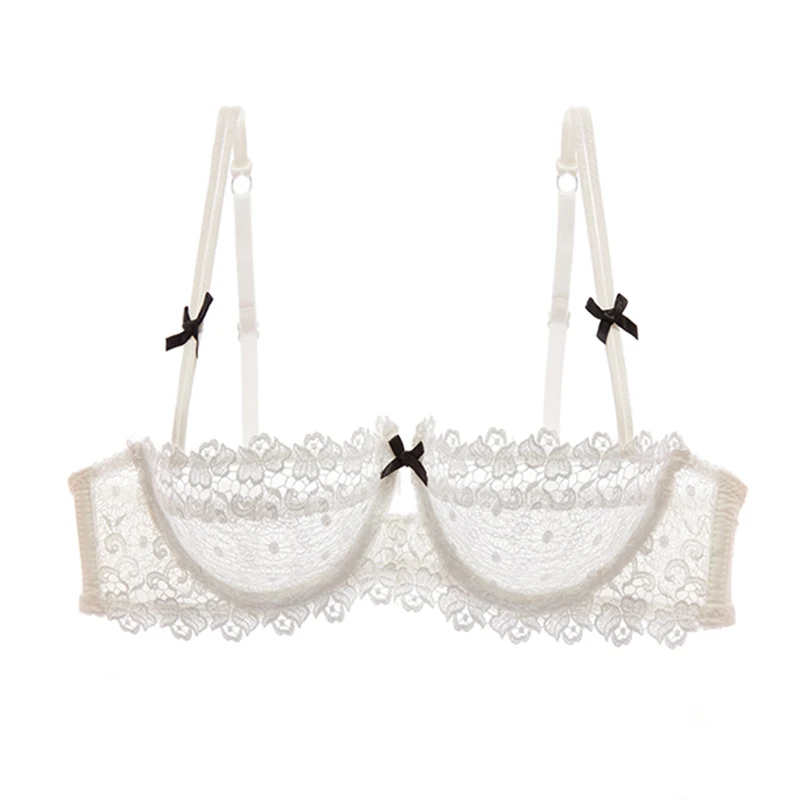 2 Pieces Lace Bras For Women Transparent Sexy Lingerie Plus Size Half Cup  Mesh Brassiere Ultra