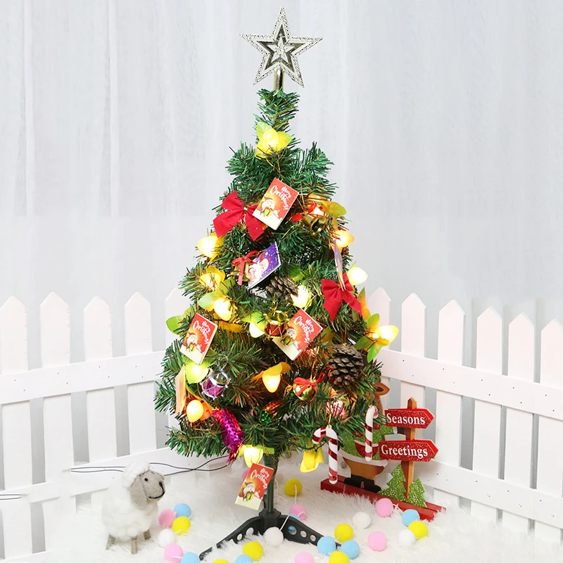 1 conjunto 60cm mini árvore de natal artificial pequena árvore de natal led  luzes de fruto ano novo decorações de natal conjunto para casa|Árvores| -  AliExpress