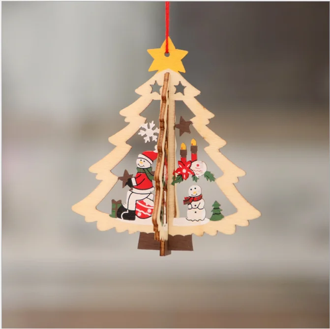1 шт. деревянное Рождественское украшение Рождественская елка подвеска 3D украшения Висячие дома новогодние вечерние украшения