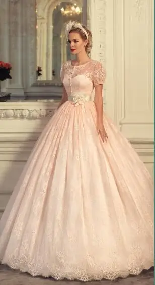 Романтическое vestido novia, кружевное бальное Вечернее платье принцессы, вечернее платье с короткими рукавами, розовые кружевные платья для матери невесты - Цвет: same as picture