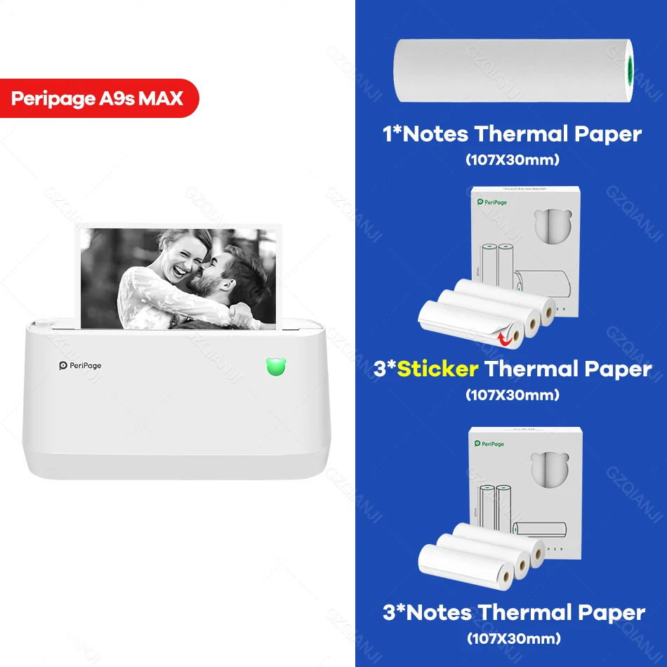 Peripage A9 A9s Max Mini Photo Wireless Thermal Phone Printer Sticker Label Notes List Printing Machine With Paper Roll Official mini handheld printer Printers