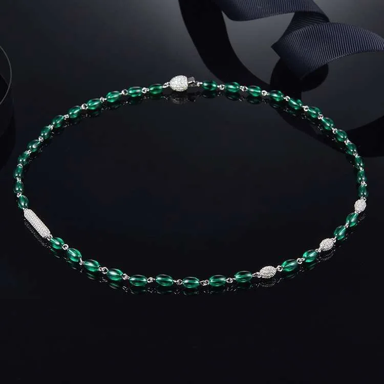 S925 pure silver high-end micro inlaid red and green round bead candy Necklace