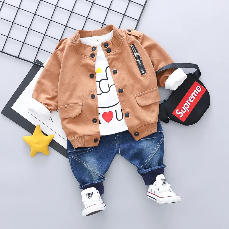 

Childrenswear BOY'S Spring And Autumn Male Baby Baseball Uniform Jeans Three-piece Set Korean-style Childrenswear out Clothes