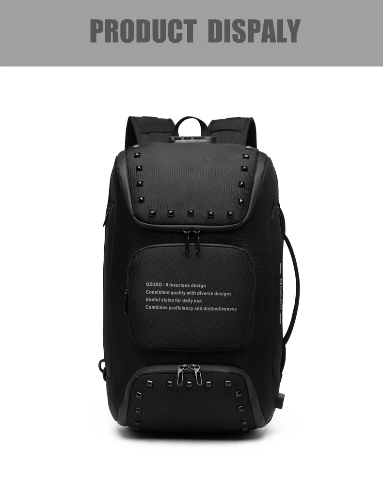 OZUKO Multifunction Men Anti-theft Backpack Large Waterproof USB Charging 15.6" Laptop Backpack Male Travel Bag with Shoe Pouch